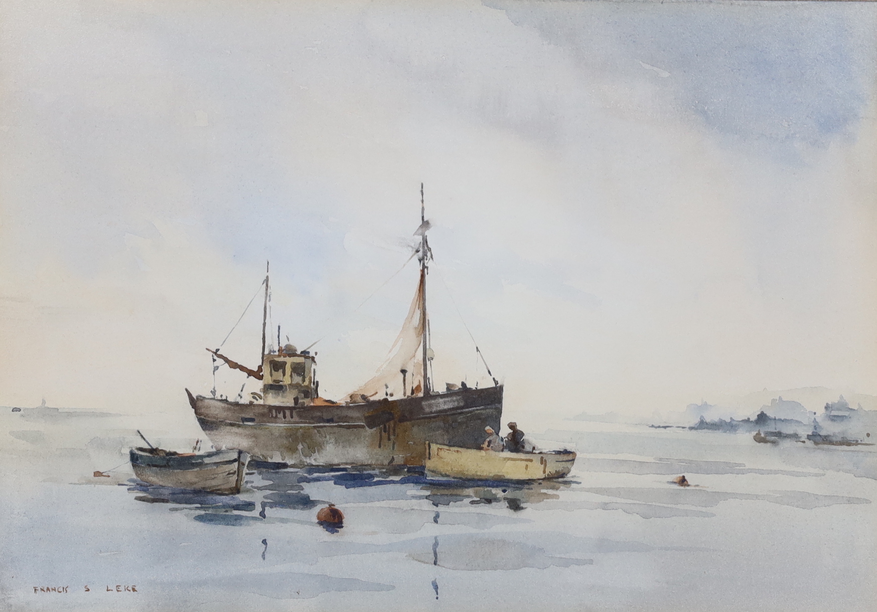 Francis Leke (b.1912), three maritime interest watercolours, Boats and harbour scenes, each signed, 25 x 35cm